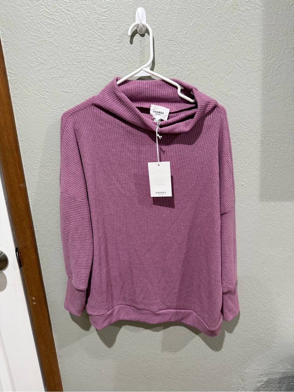Andree Mauve Ribbed Cowl Neck Sweater - Women's Size S NWT Oversized Cute